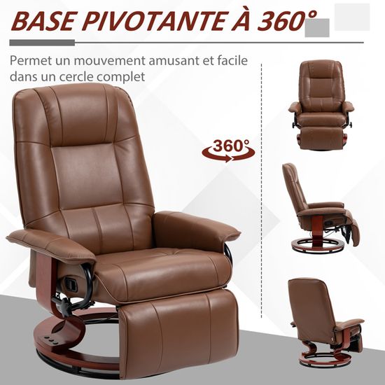 Fauteuil Inclinable Pivotant 360° HOMCOM - Tissu Bouclette, Repose-pieds, Bascule Et Inclinaison 135°, Capacité 120 Kg - 4