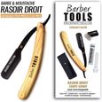 Rasoir droit coupe-choux / Rasoir de barbier lame interchangeable + 5 doubles lames (10 Lames Simples) + Stick hémostatique-0