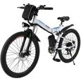 VTT 26 pouces Vélo électrique de montagne pliable avec batterie au Lithium-Ion - EU prise - blanc-0