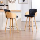 Chairus Tabouret de Bar Lot de 2 Tabourets de Comptoir en Velours, Chaise Haute Bar avec Pieds en Bois pour Central Îlot, Noir