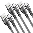 E.F.CONNECTION Lot de 3 Câble USB-C Charge Rapide 3A pour Samsung Galaxy A17 A16 A26 A15 A05s A36 A56 - Nylon Tressé Renforcé 1M Gris