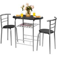 COSTWAY Ensemble de Table et 2 Chaises de Salle à Manger, Table de Cuisine : 80 x 53 x75cm (L x l x H) Cadre en Métal Noir+Argent