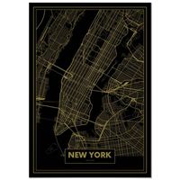 Tableau Panorama Carte Or de New York 50x70 cm - Imprimée sur Toile - Tableau Ville Noir et Or