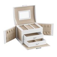 SONGMICS Boîte à Bijoux, Coffret à Bijoux de Voyage, avec 2 tiroirs, cadeau noel,17,5 x 13,5 x 12 cm, Blanc JBC154W01