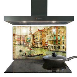 CREDENCE Fond de hotte - Decortapis - 100 x 70 cm - Verre trempé - Italie Venise Vintage Photo