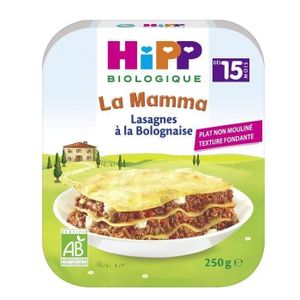 PLATS CUISINÉS Plat complet biologique - HIPP - Lasagnes à la Bolognaise - Assiette 250g
