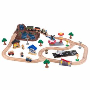 Set de train en bois - 130 pieces, jouets en bois