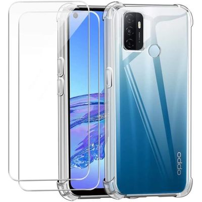 Coque pour Oppo A53 - GHL Tech - Souple Transparent TPU - Anti Chute - 2 Verres Trempés - Protection Écran