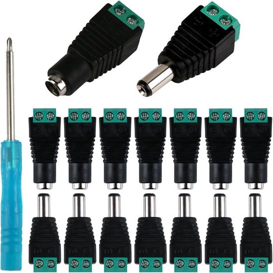 Lot De 5 Paires De Fiches DC 5,5x2,1 Mm Mâle/femelle - Alimentation 12V Pour Caméras CCTV, Sécurité, éclairage LED - Connecteur Plug-and-play
