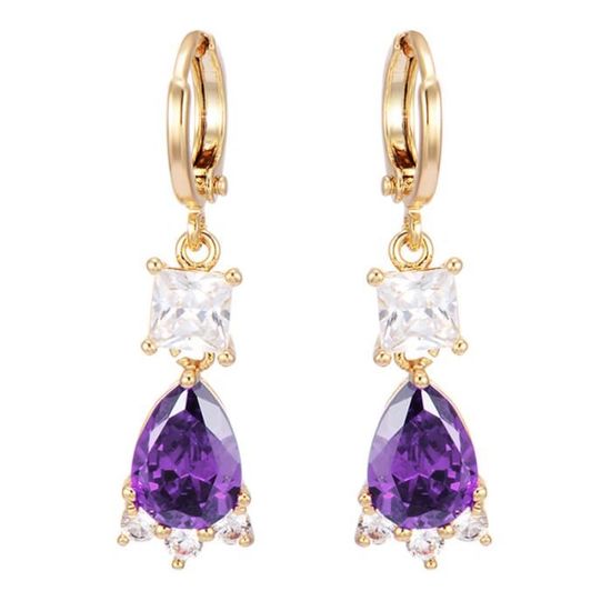 Clous D Oreilles Or Blanc 18k Amethyste Violet 0 04 Ct 10 Pierres W Si 555986 main image 1