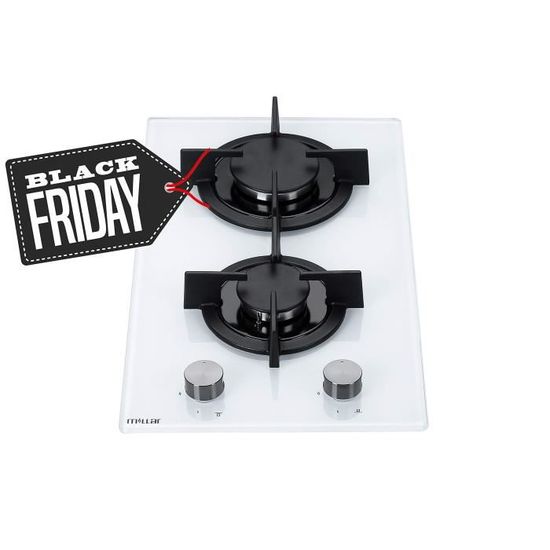 Millar GH3020PW Plaque de cuisson en Verre trempé avec 2 brûleurs à gaz