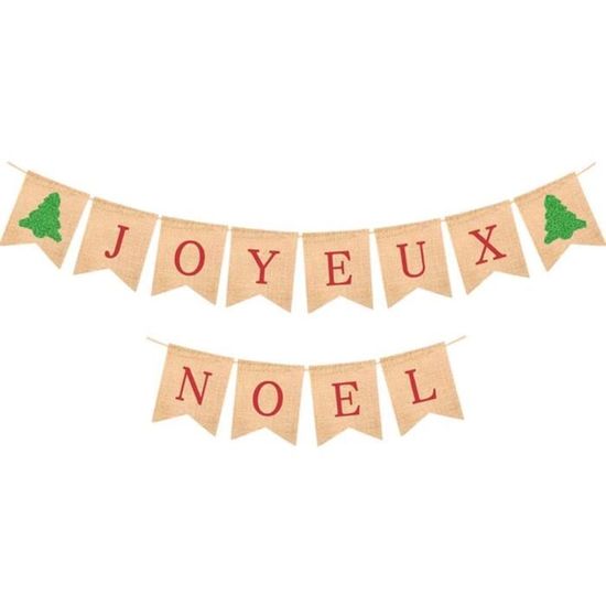 Guirlande Fanion Noel Banderole Bannière Vintage Toile de Jute avec