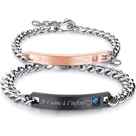 Lot 2 Pcs Bracelets Je T Aime A L Infini Bracelet Acier Pour Couples Amoureux Cadeaux Saint Valentin Or Rose Et Noir Or Rose Et Noir Achat Vente Maillon De Bracelet Lot