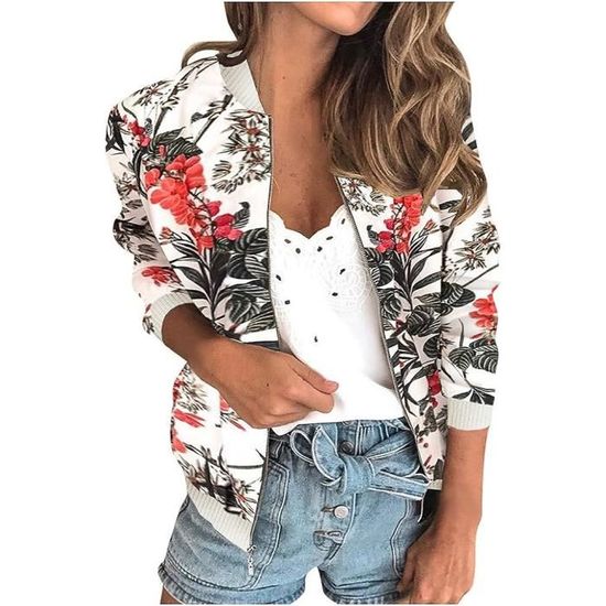 Veste Bomber Femme Légère - Style Motard Vintage - Zippée Printemps/automne - Élégante Et Sportive