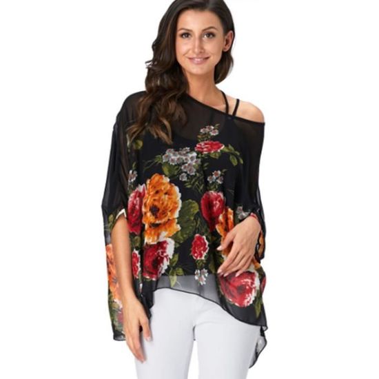 Chemisier Femme Mousseline Soie Askyes - Manches 3/4 - Coupe Ample - Été 2025 - Taille S à XXL