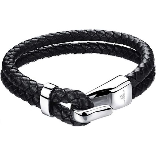 Mendozza Bracciale Uomo In Pelle E Acciaio Inox | Modello MJ-BR44400G | Chiusura A Gancio | Colore Argento/Nero - 4
