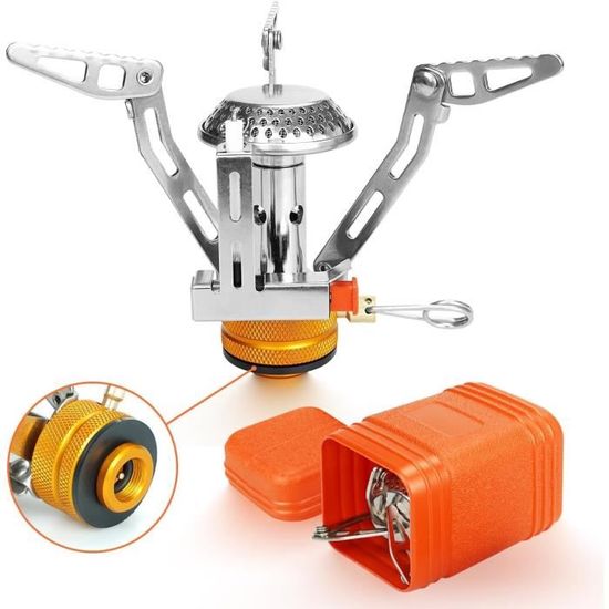 Réchaud à Cassette Portable – Allumage électronique, Soupape Sécurité Surpression, Rendement +35% – 25x17 Cm, 900g – Pour Camping, Rando