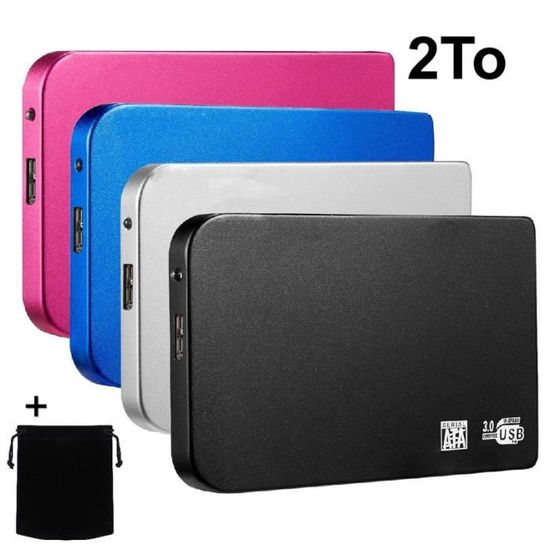 HDD 2.5" USB 3.0 Disque Dur Externe Mobile Portable Stockage 2To 2TB Argent 12*7*1cm avec Pochette Sac de Stockage en Tissu