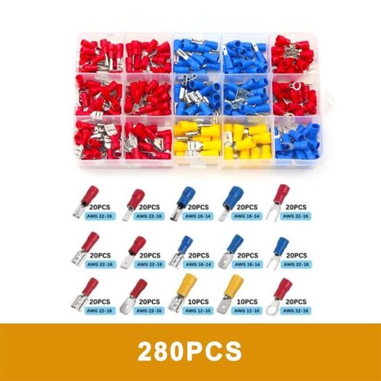 280 Pièces De Cosses électriques Isolées à Sertir - Assortiment De Connecteurs