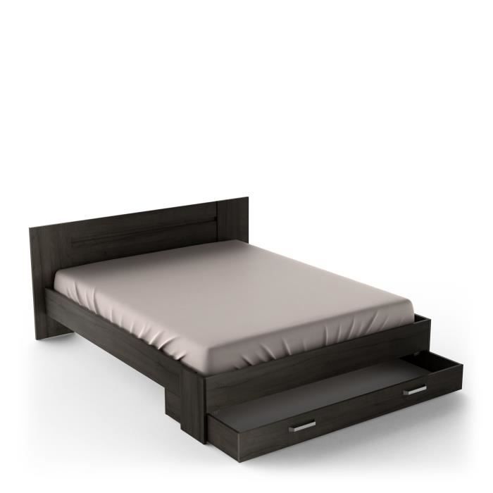 Lit adulte RICHMOND 160x200 cm - Décor chêne Waterford - 1 Tiroir - L 180,20 x P 205,60 x H 79,40 cm