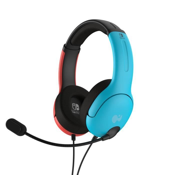 Casque gaming filaire - PDP - Airlite Nintendo Switch - Licence officielle Nintendo - Microphone flexible - Bleu néon et rouge néon