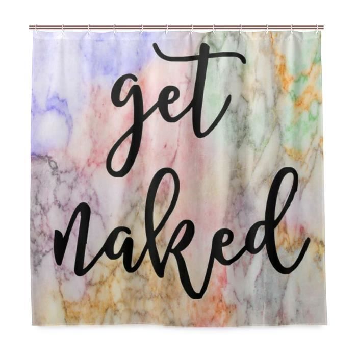 Rideau De Douche Humour "Get Naked" - Blanc 90x180 Cm, Imperméable, Avec Crochets