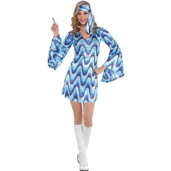 AMSCAN Disco Blue Costume Femme - Robe et bandeau