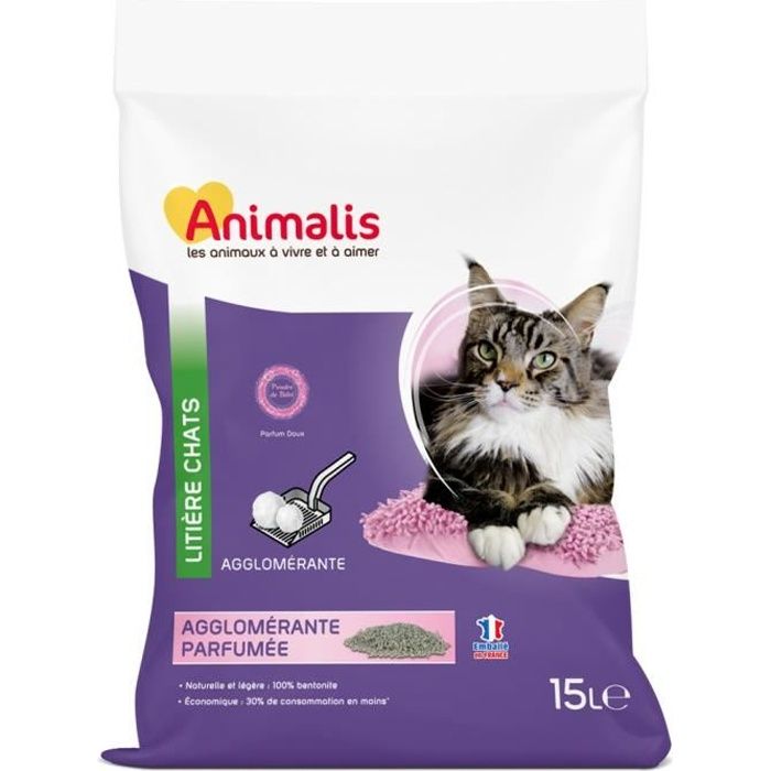 Animalis - Litière Agglomérante Parfumée Poudre de Bébé pour Chat - 15L