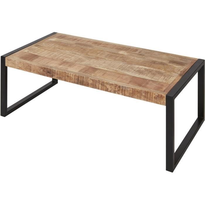 Table basse MANGO Marron - plateau Bois Mango Massif pieds Metal Noir 120 x 60