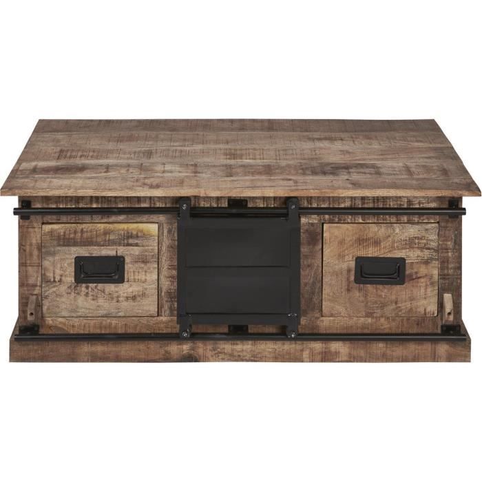 Table basse HARRISON Noir et Marron - plateau Bois Mango Massif pieds Bois 120 x 60