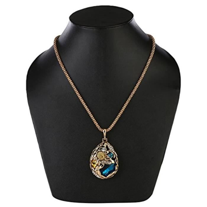Chaine De Cou Vendue Seule TTD87 Pendentif collier goutte rose en cristal bleu avec chaîne dorée f