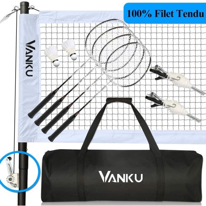 Vanku Filet de Badminton Portable Exterieur avec 2 Badmintons et 4 Raquettes de Badminton pour Les Sports Intérieurs ou Extérieurs L