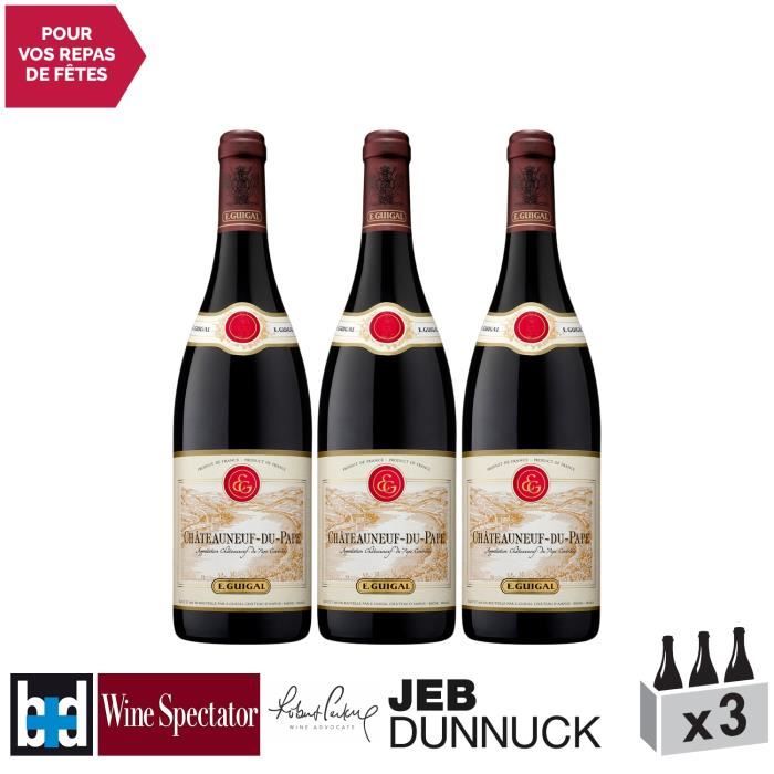Châteauneuf-du-Pape Rouge 2016 - Lot de 3x75cl - Maison Guigal - Vin AOC Rouge de la Vallée du Rhône - 16.5-20 Bettane Desseauve -