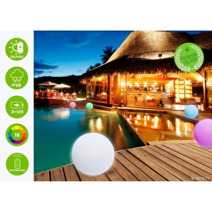 Boule 20cm Lumineuse Led Multicolore Sans Fil Intérieur Extérieur Avec Télécommande Base Induction et Crochet