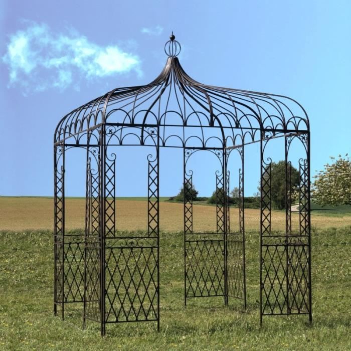 Tonnelle Gloriette Pergola 300 cm x 220 cm x 220 cm Carré de Jardin Fer Marron - Gloriette