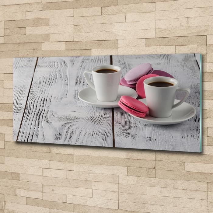 Tulup 125x50cm Tableau sur verre acrylique- Nourriture boissons - Café Biscuits - Rose