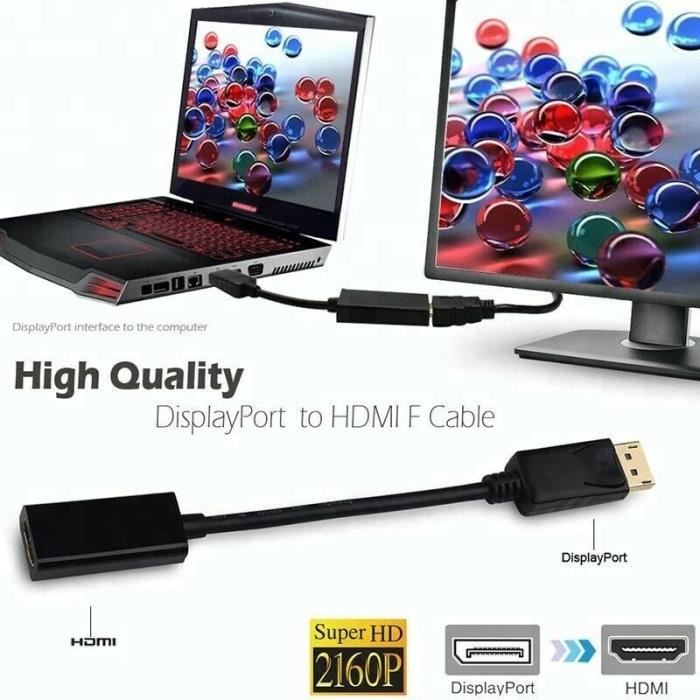 Adaptateur de câble Display Port vers HDMI 4K, Port d'affichage du convertisseur pour HDTV