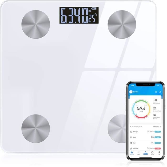 sinocare Pese Personne Masse Graisseuse et Muscle, Pèse Personnes Impédancemètre avec Données physiques, Balance Connectée APP Analy