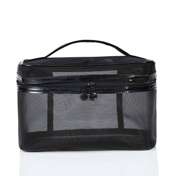 Trousse de toilette noire de grande capacité pour femmes, sac de lavage en maille, rangement Portable à fermeture éclair*CC17209