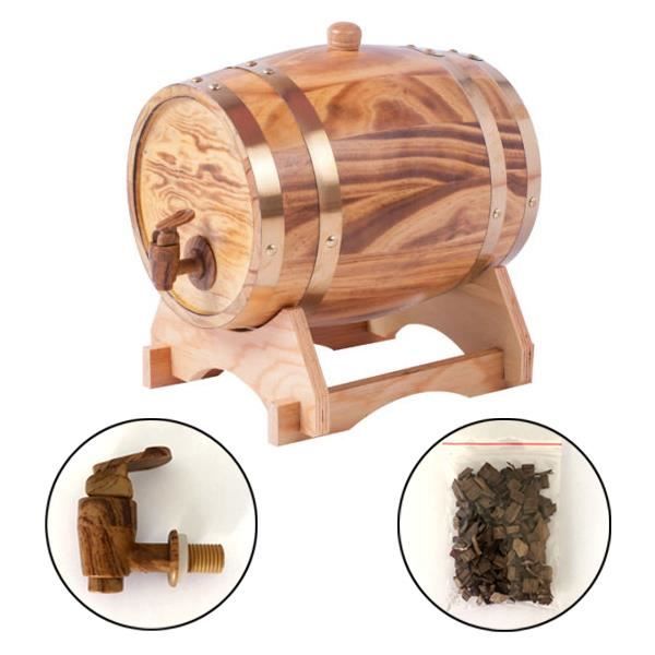 Fûts de chêne Tonneau en bois de 3 L pour le stockage ou le vieillissement des vins et spiritueux Fûts de vin Porte-vin-jaune clair