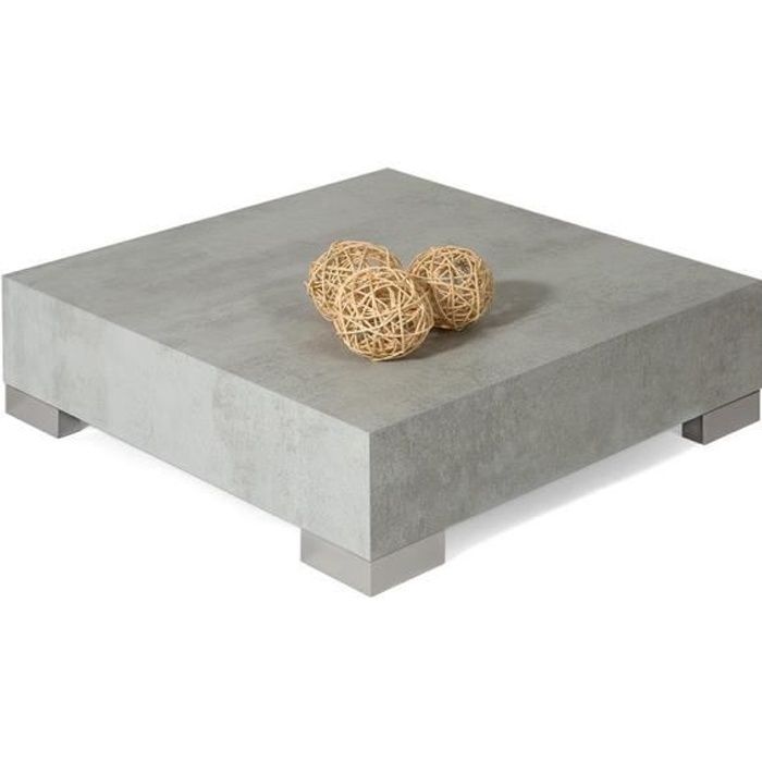 Mobili Fiver, Table basse carrée, iCube 60, Béton, Mélaminé/Acier INOX satiné, Made in Italy