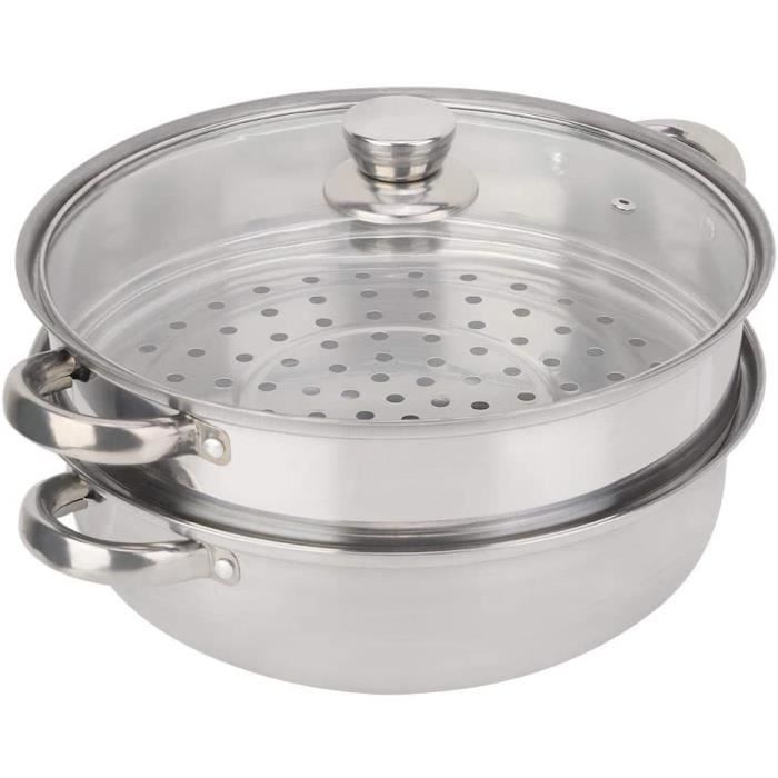 Cuiseur Vapeur à 2 Etages, 27 cm/11 Pouces Cuiseur Vapeur en Acier Inoxydable à 2 Couches Chaudière Soupe Ustensiles de Cuisine
