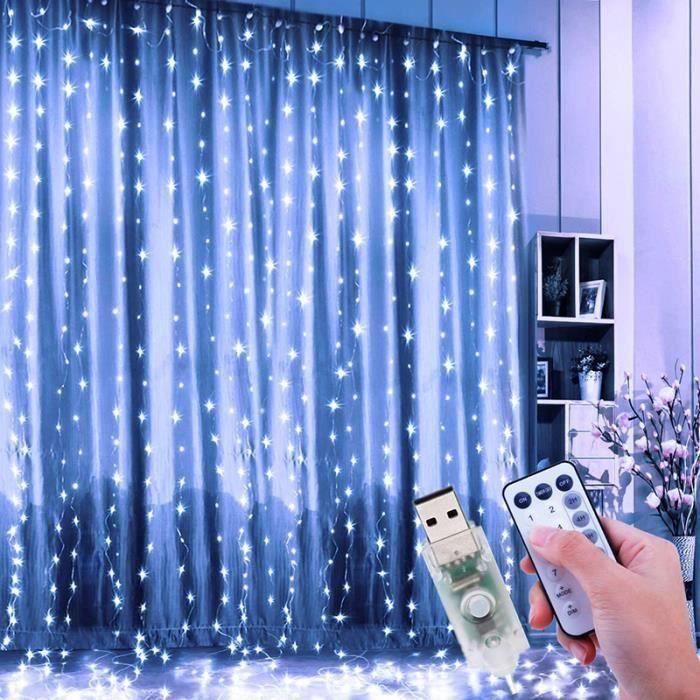 Guirlande Lumineuse Rideau Blanc 3M x 3M 300-LED Rideau Guirlande Lumineuse de Noël Jardin Mariage Décor - 8 Modes D'éclairage