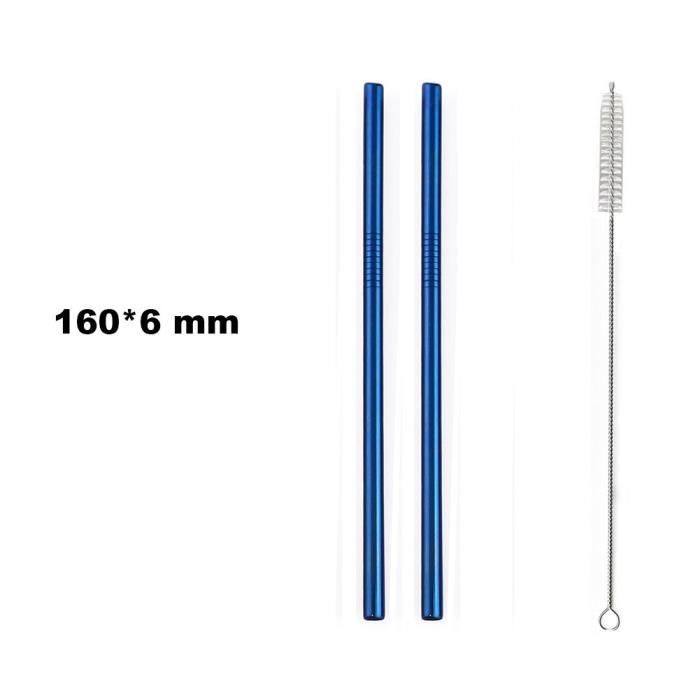 Couleur bleue Pailles à la Boile 160mm En acier inoxydable, 2 pièces, Rétitilisables, Colorées, En MTEAL, Ver