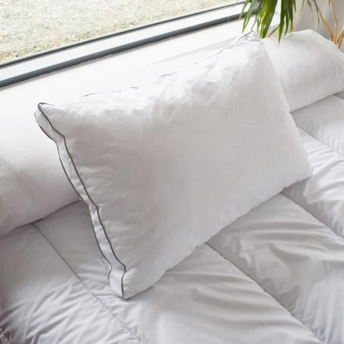 BLEU CALIN Oreiller Sensation duvet Premium - 100% coton percale - 65 x 65 cm