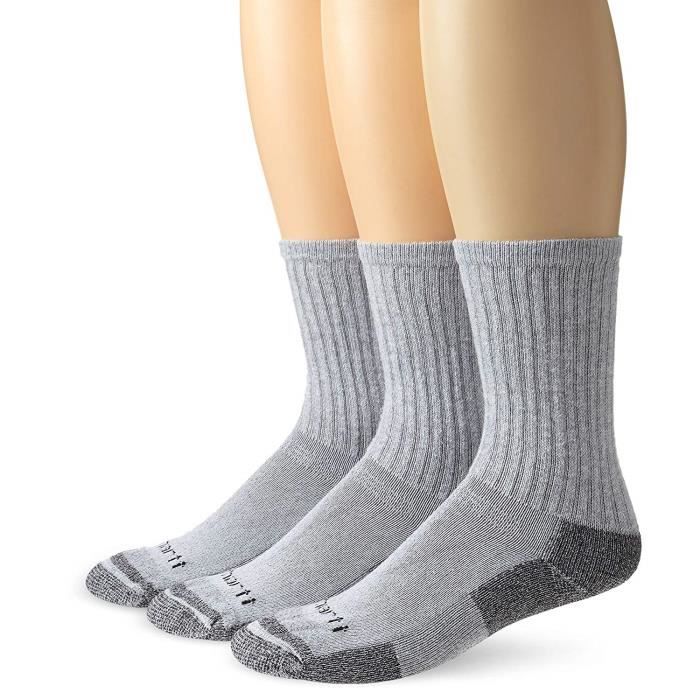 Carhartt Workwear Carhartt .a62?3. GRY. S083 Crew Chaussettes de travail, toutes saisons, coton, Large, gris - A62-3-020