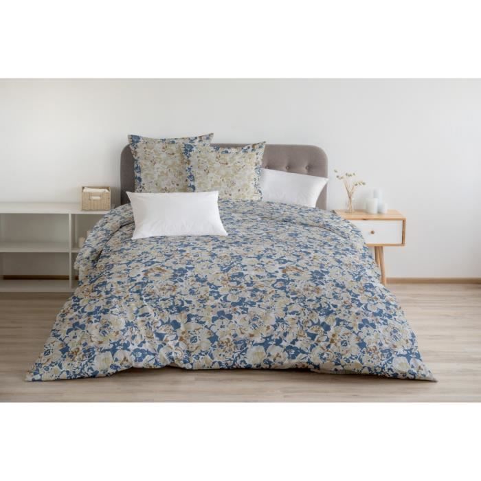 Housse de Couette 3 Pièces - 100% Coton 57 Fils - 2 Personnes 240x260 cm - CAMOUFLAGE Bleu Beige