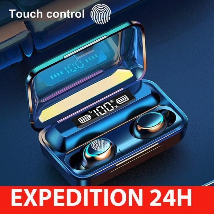 Ecouteurs Bluetooth sans Fil Stéréo Ecouteurs 5.0 sans Fil et Écran LCD, Oreillette Bluetooth sans Fil à l'oreille Intégrés HD Mic,