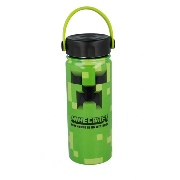 Gourde inox isotherme MINECRAFT verte 530ml avec poignée