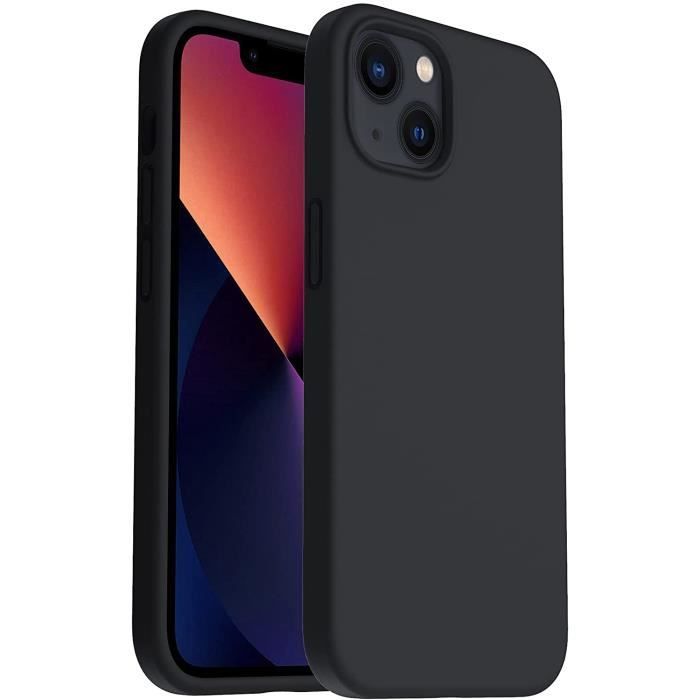 Silicone Lliquide Antichoc Conçu pour iPhone 13 Case 6,1-, Gel en Caoutchouc de Protection Complète du Corps Coque Anti-Chocs-Noir